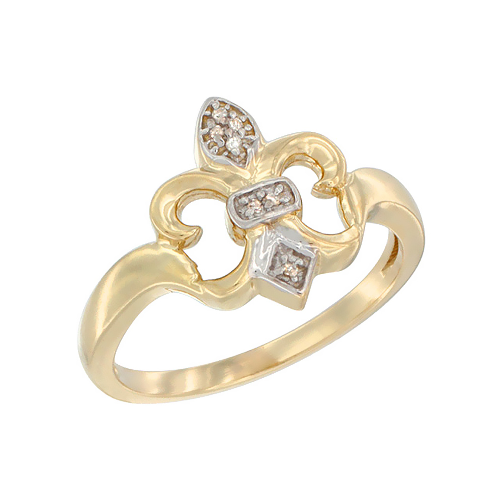 10K Yellow Gold Diamond Fleur De Lis Ring 5/8 inch wide, sizes 5 - 10