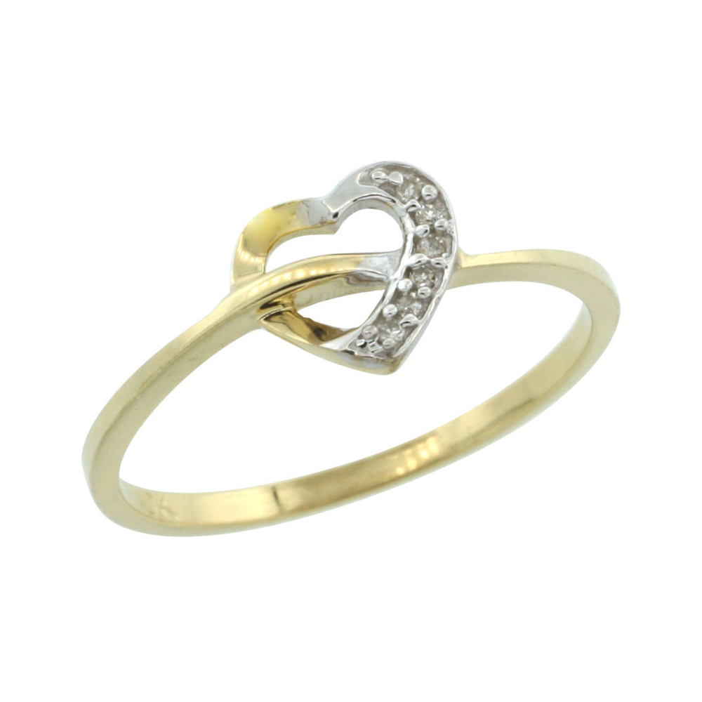 10k Gold Heart Cut Out Diamond Engagement Ring w/ 0.022 Carat Brilliant Cut Diamonds, 1/4 in. (7mm) wide