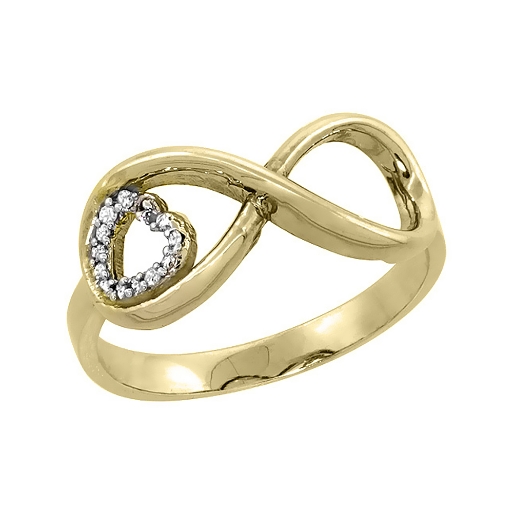 10k Yellow Gold Eternity Symbol Ring with Diamond heart, sizes 5 - 10