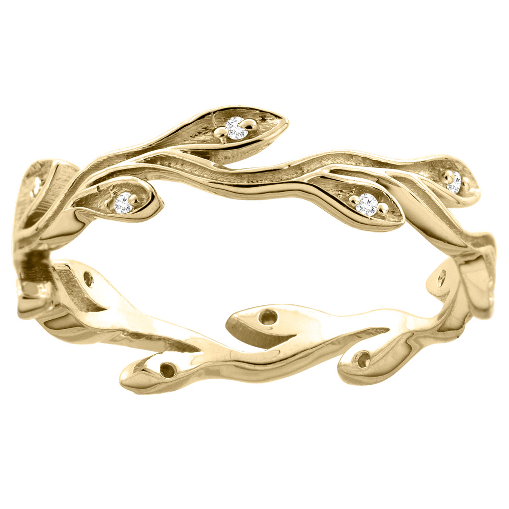 10K Yellow Gold Diamond Olive Branch Engagement Ring 3/16 inch wide, sizes 6 - 9