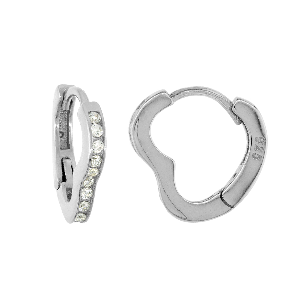 Sterling Silver Cubic Zirconia Heart-shaped Huggie Hoop Earrings for Women 1/2 inch Round
