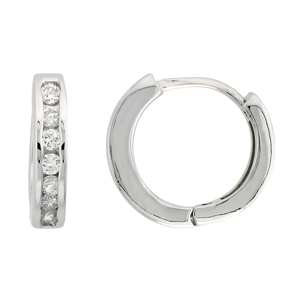 Sterling Silver Cubic Zirconia Eternity Huggie Hoop Earrings for Women 9/16 inch Round