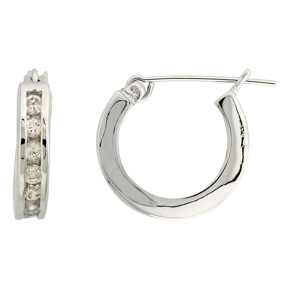 Sterling Silver Cubic Zirconia Huggie Hoop Earrings for Women 9/16 inch Round