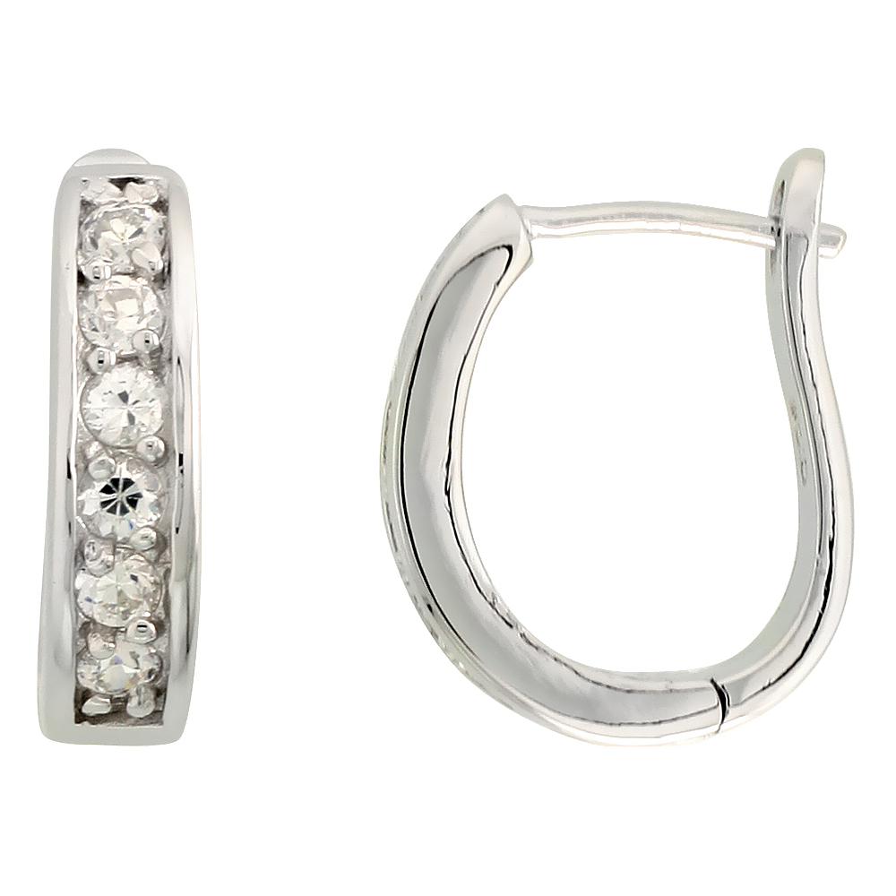Sterling Silver Cubic Zirconia U-shaped Huggie Hoop Earrings for Women 11/16 inch Round