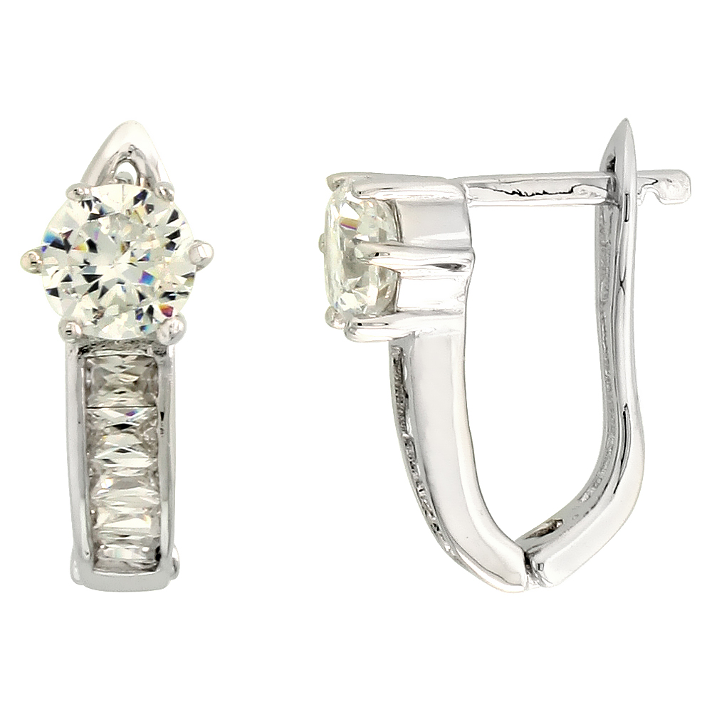 Sterling Silver Cubic Zirconia V-shaped Huggie Earrings for Women 5/8 inch Round