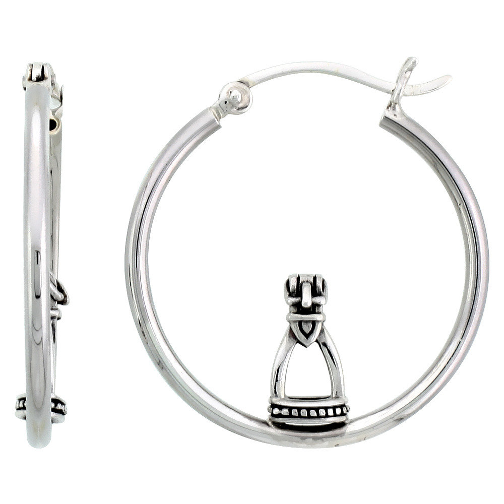 Sterling Silver Stirrup Earrings Hoops 1 1/8 inch long