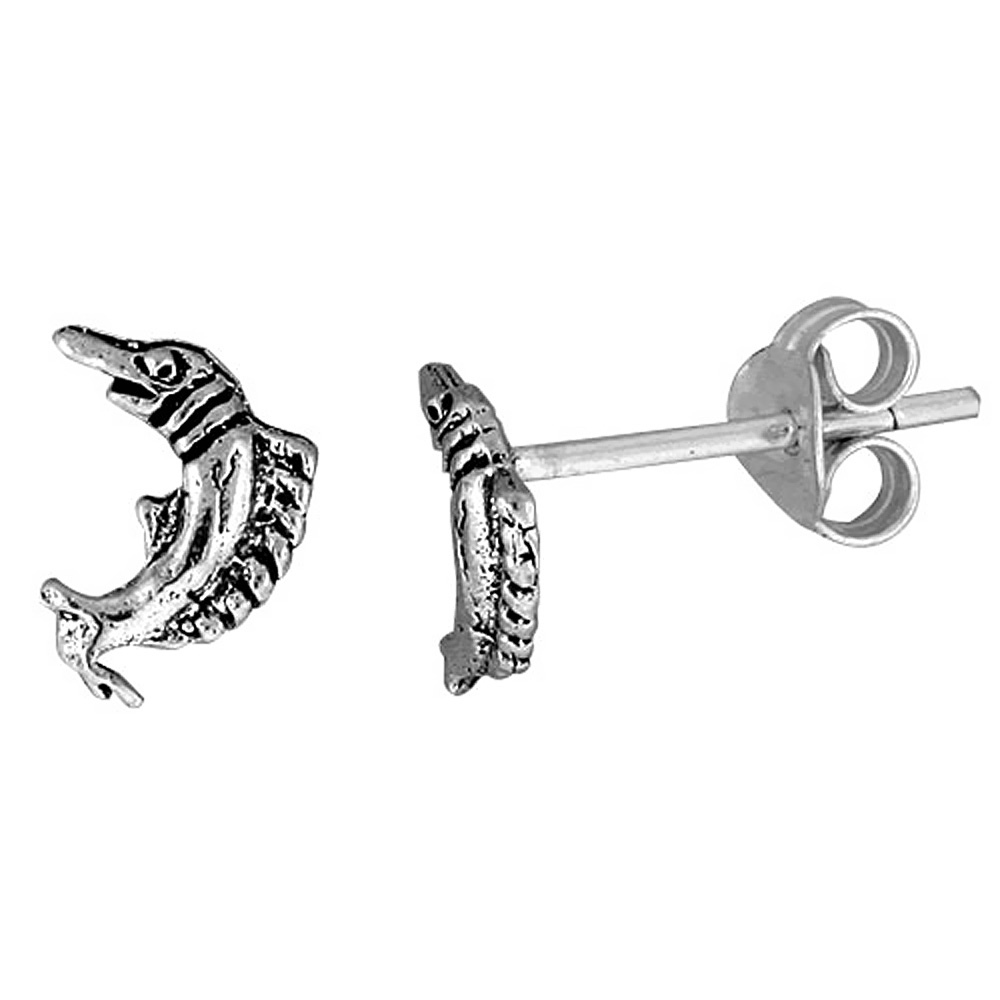 Tiny Sterling Silver Swordfish Stud Earrings 3/8 inch