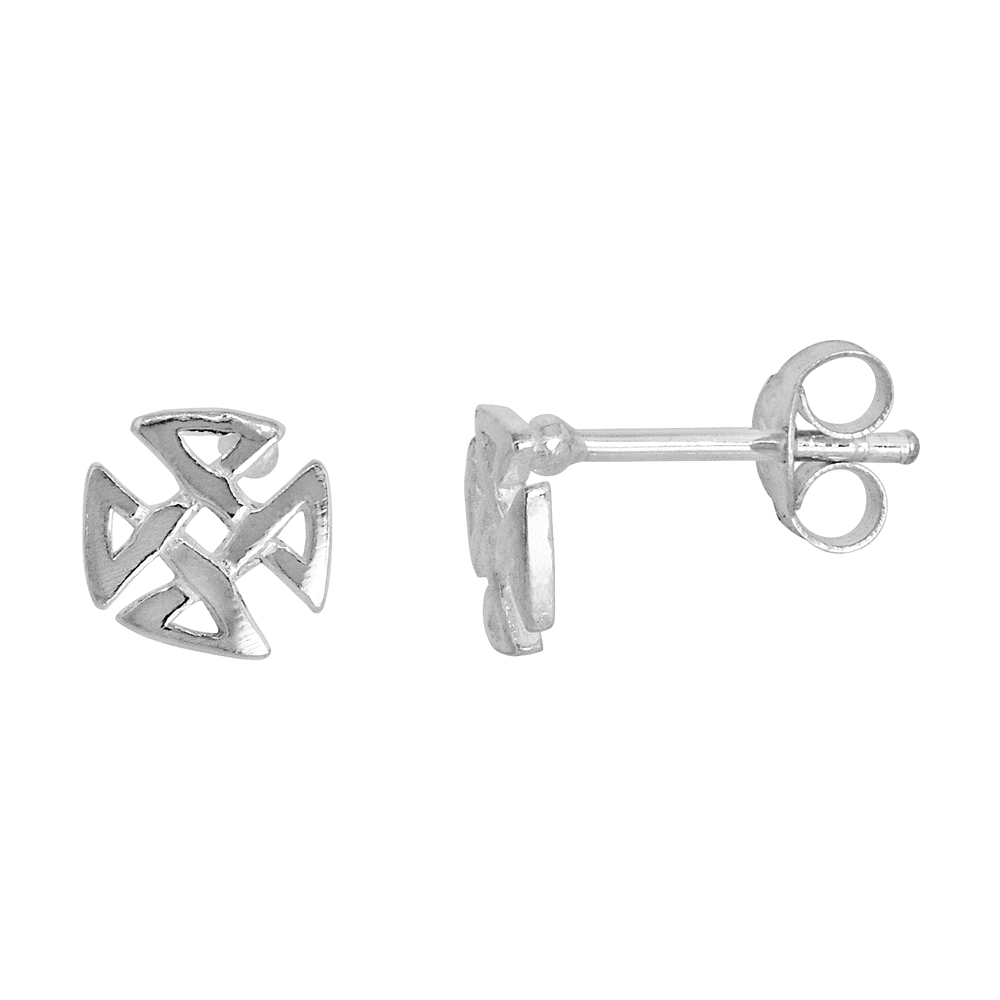Sterling Silver Tiny Quaternary Celtic Knot Stud Earrings 9/32 inch wide