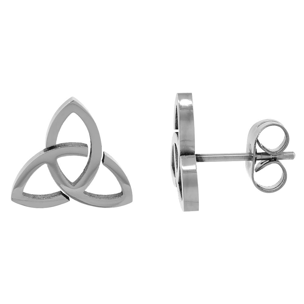 Small Stainless Steel Celtic Trinity Stud Earrings Triquetra 3/8 inch 10 mm