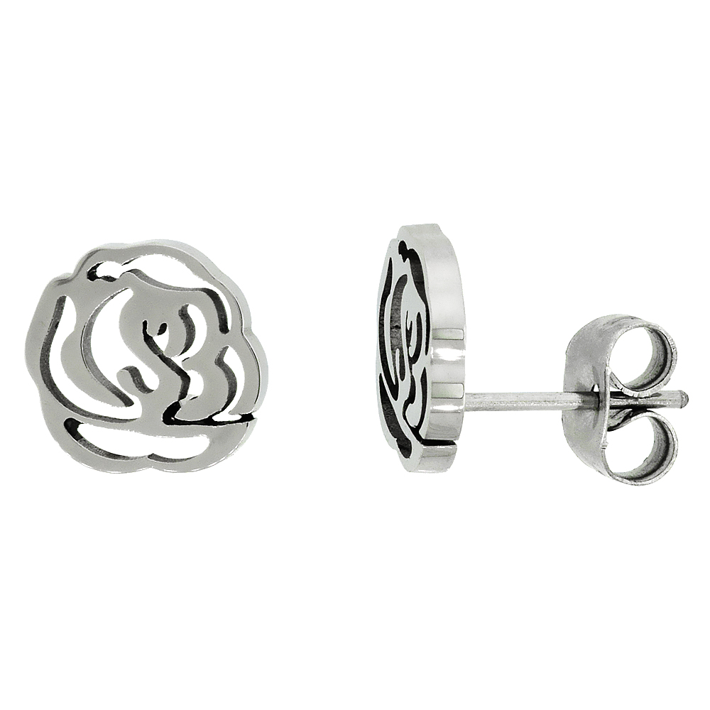 Stainless Steel Tiny Cut Out Flower Stud Earrings 3/8 inch