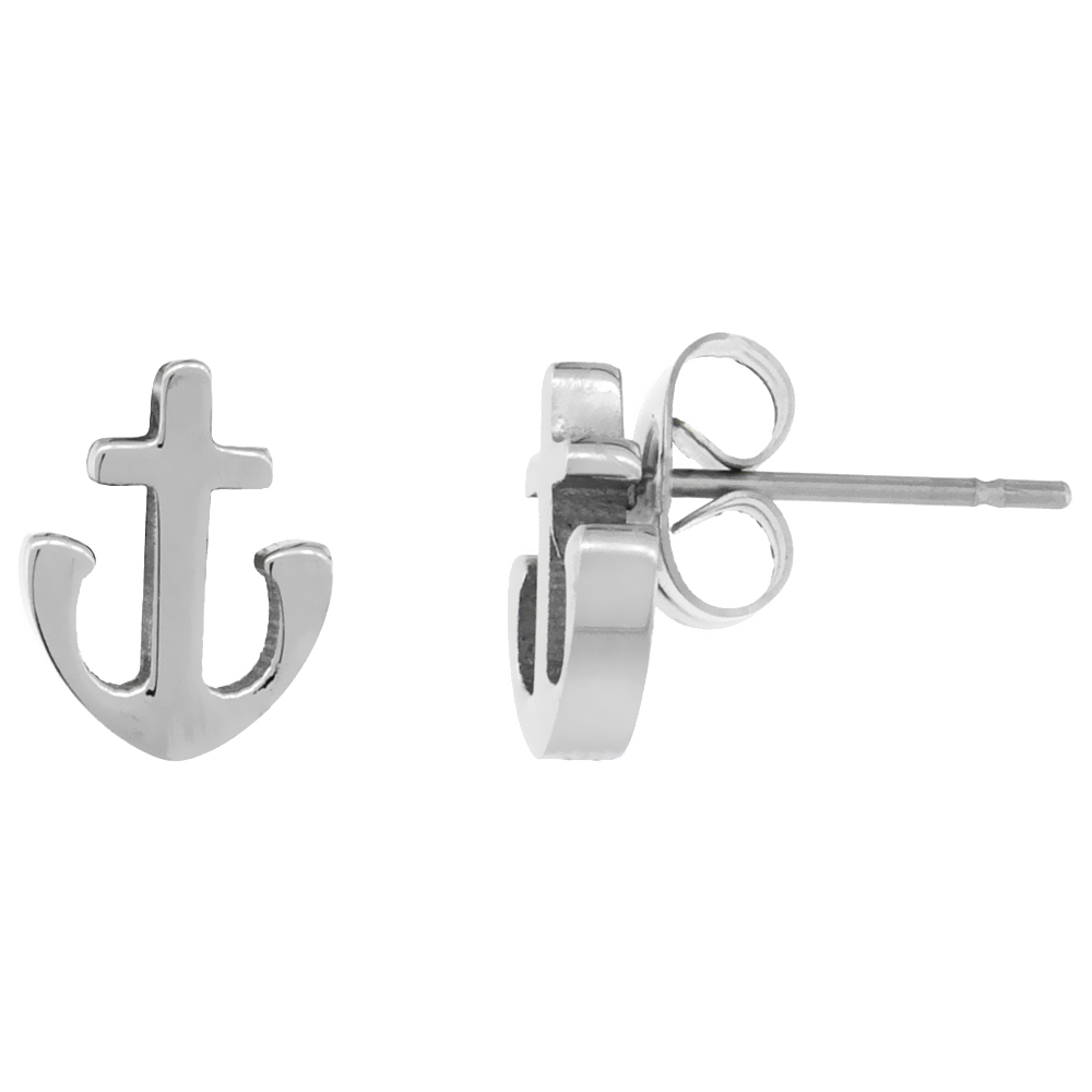 Small Stainless Steel Anchor Stud Earrings 3/8 inch