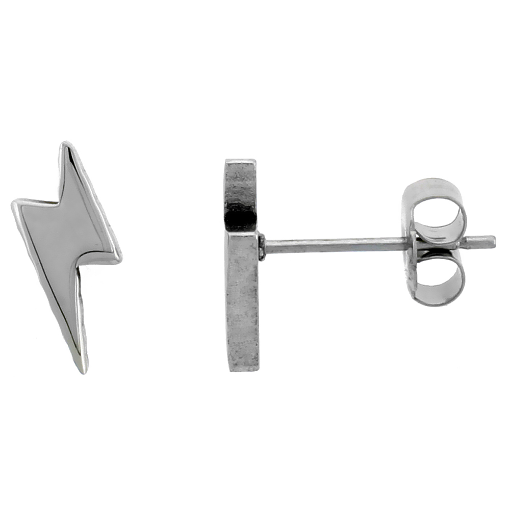 Small Stainless Steel Lightning Bolt Stud Earrings 3/8 inch