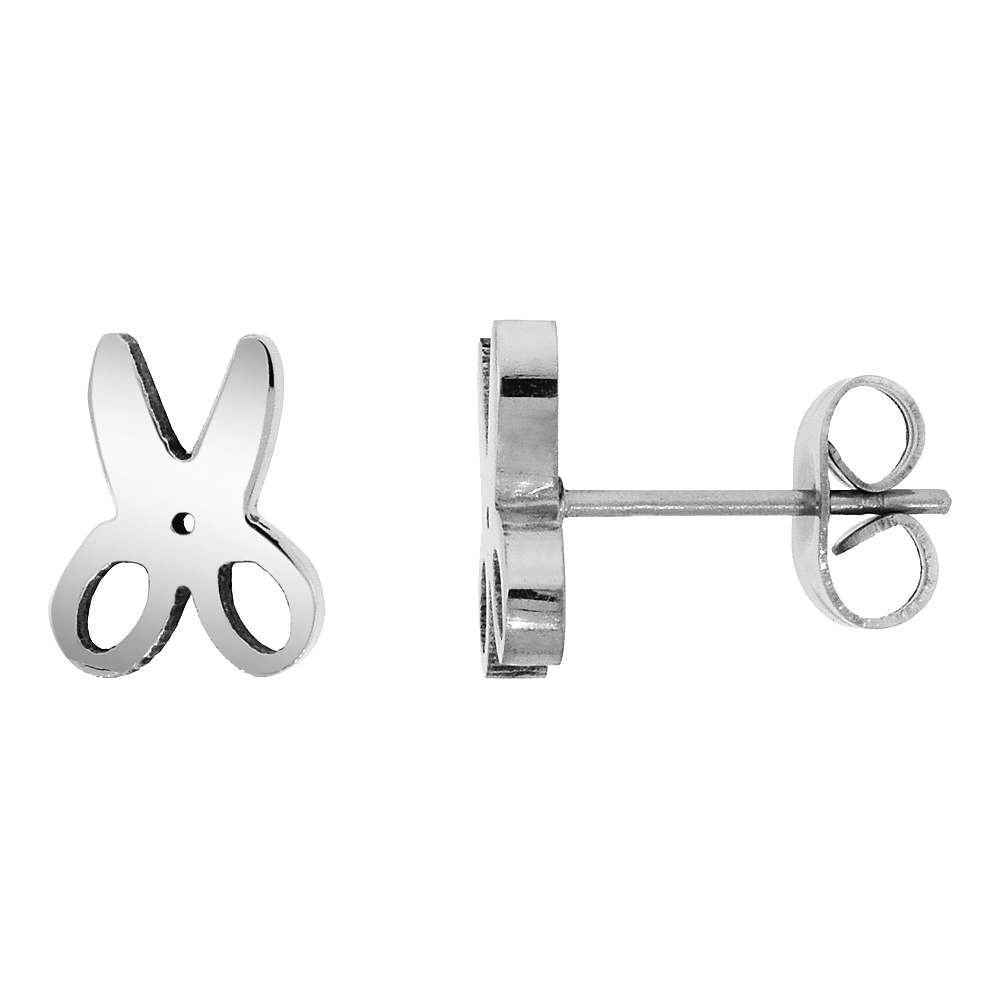 Small Stainless Steel Scissors Stud Earrings 3/8 inch