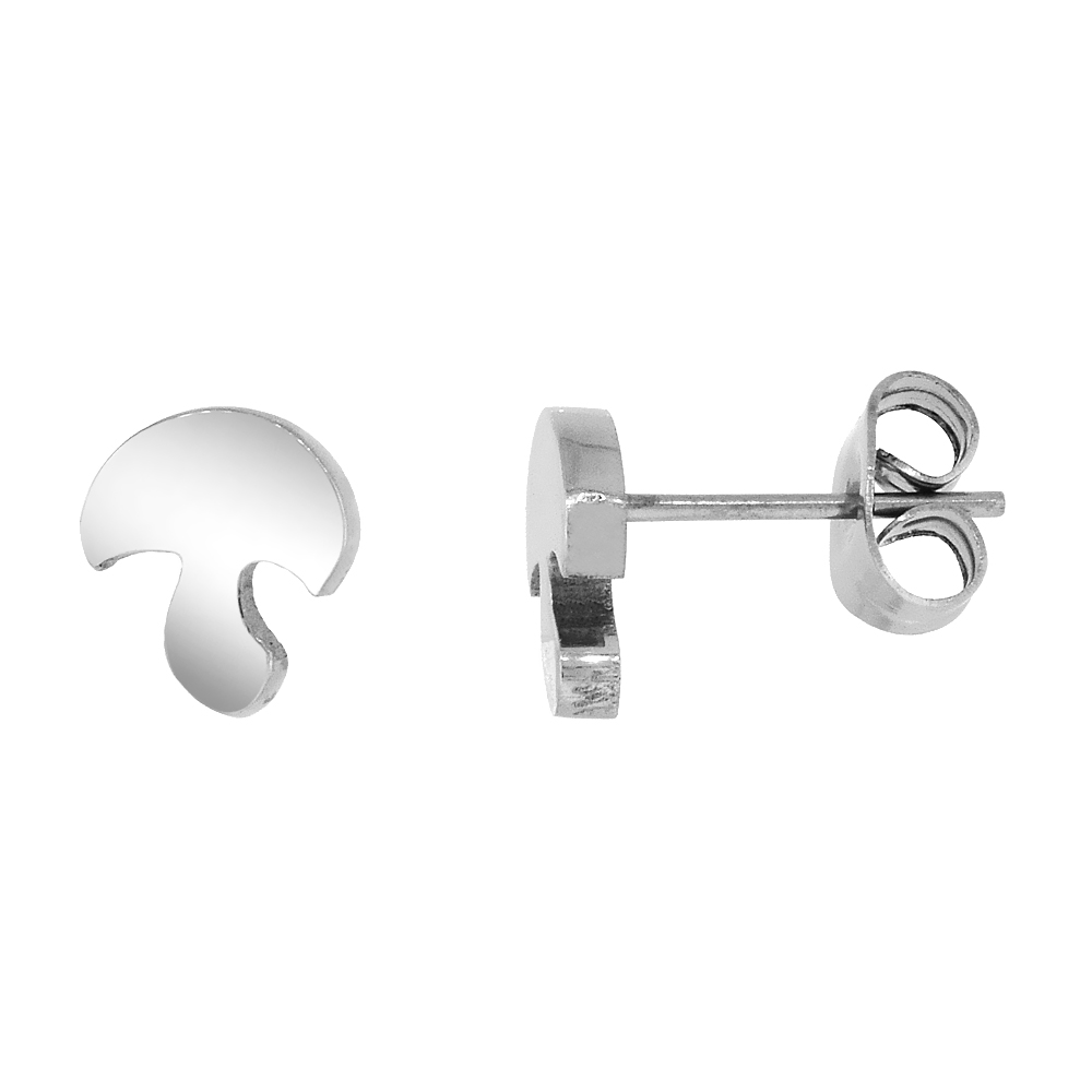 Small Stainless Steel Mushroom Stud Earrings 3/8 inch
