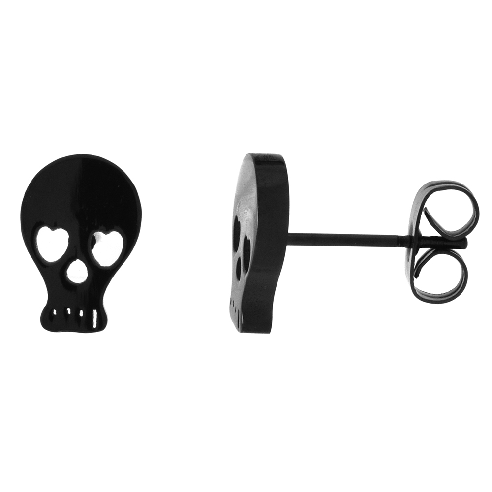 Small Stainless Steel Skull Stud Earrings 3/8 inch