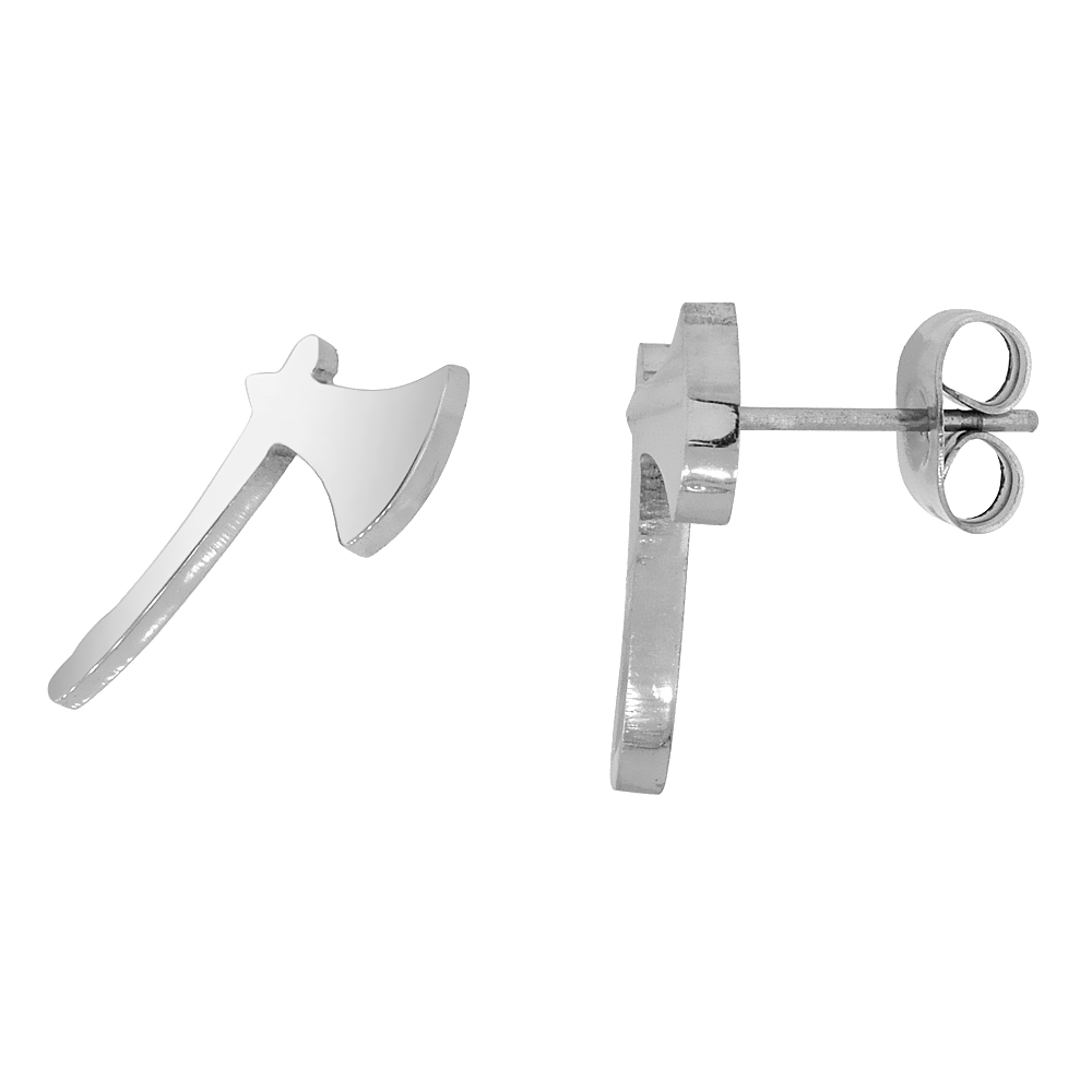 Small Stainless Steel Tomahawk Stud Earrings 3/8 inch