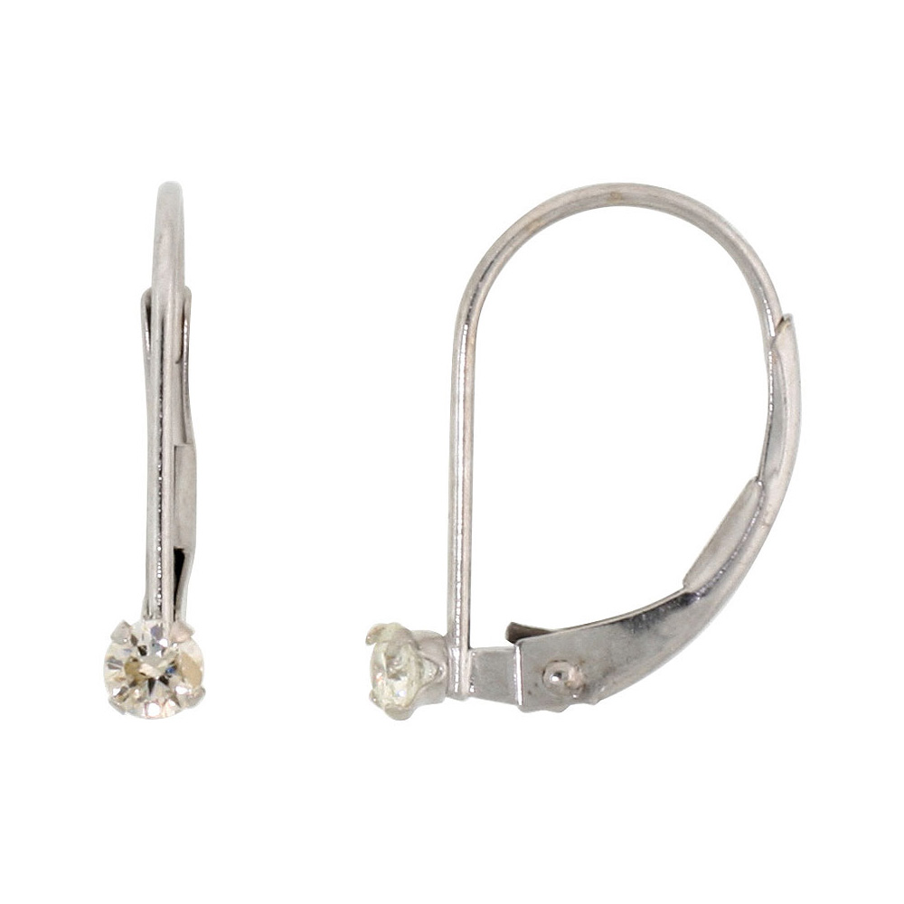 2mm 10k White Gold Cubic Zirconia Leverback Earrings Round 0.08 ct 9/16 inch