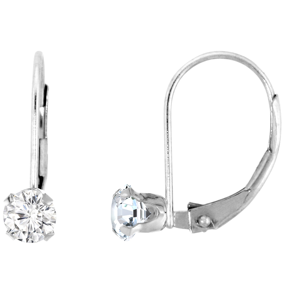 3mm 10k White Gold Cubic Zirconia Leverback Earrings Round 0.22 ct 9/16 inch