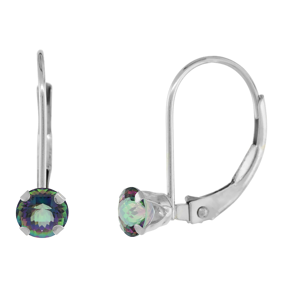 10k White Gold Natural Mystic Topaz Leverback Earrings 4mm Round 0.50 ct 9/16 inch