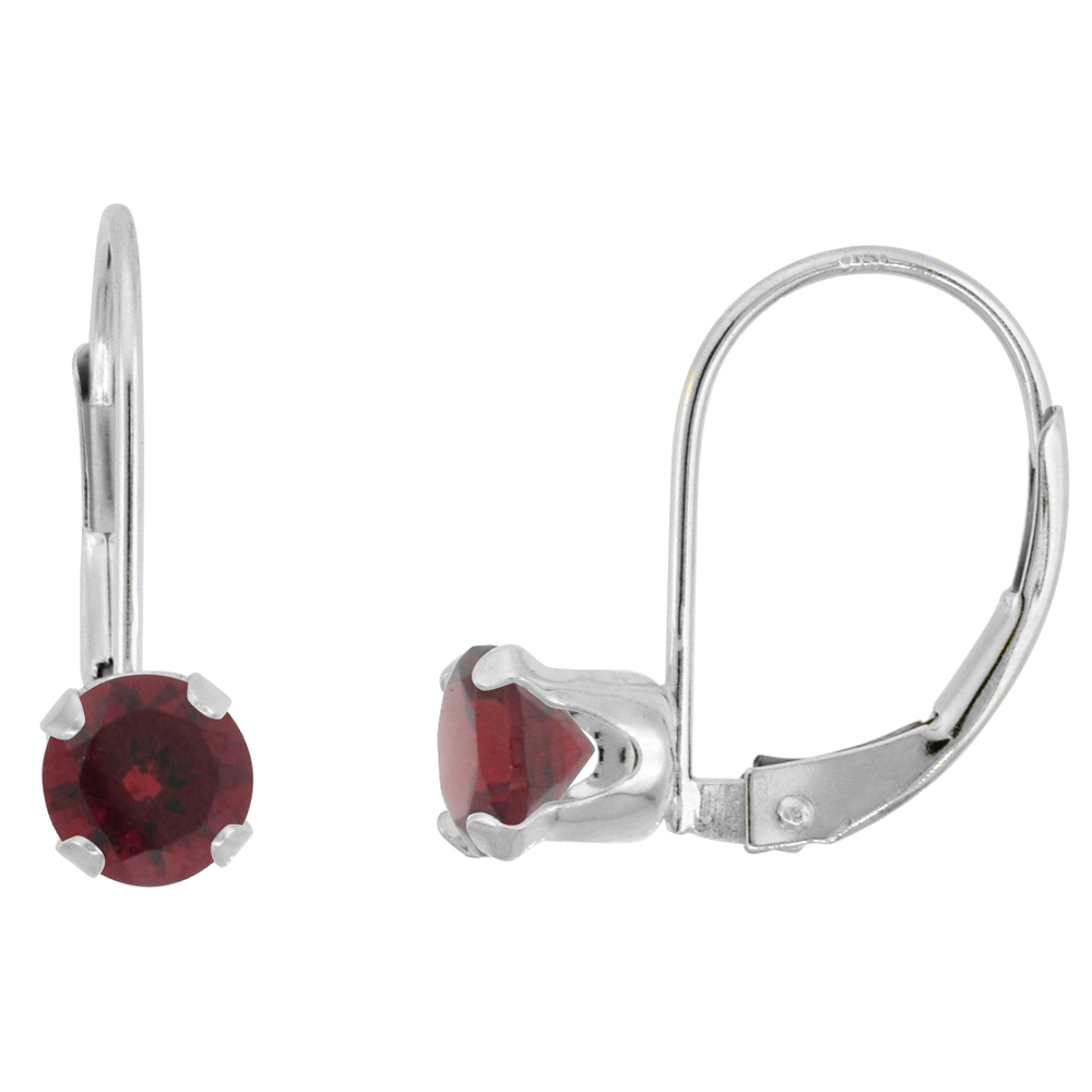 10k White Gold Natural Garnet Leverback Earrings 5mm Round 1 ct 9/16 inch