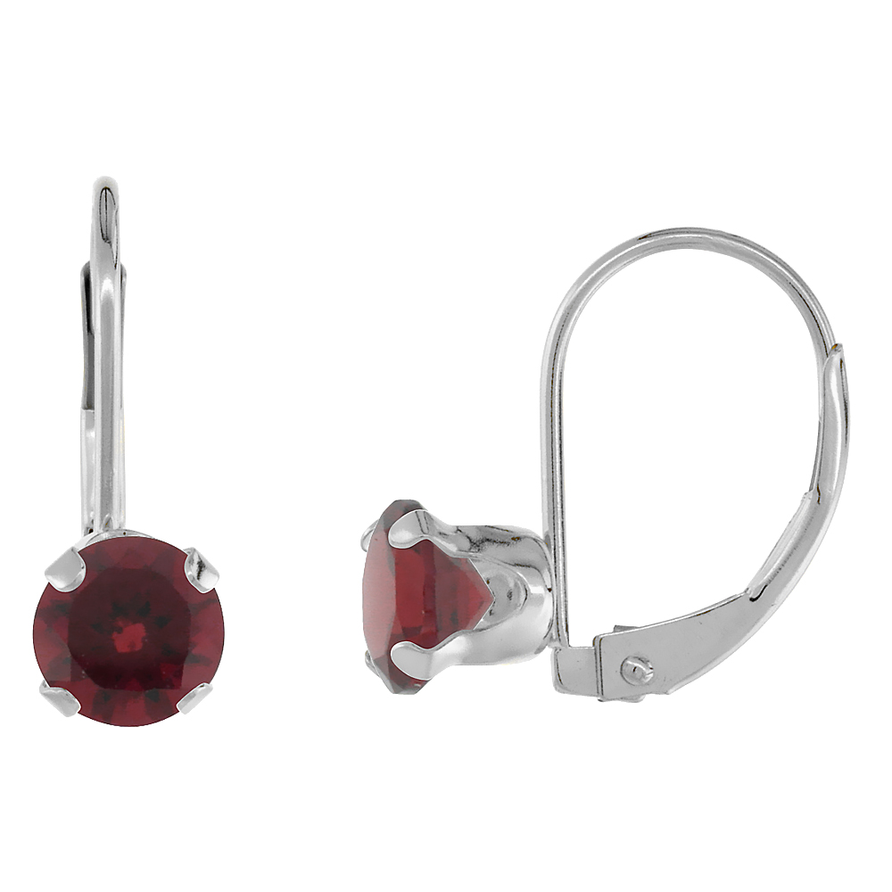 10k White Gold Natural Garnet Leverback Earrings 6mm Round 1.5 ct 9/16 inch
