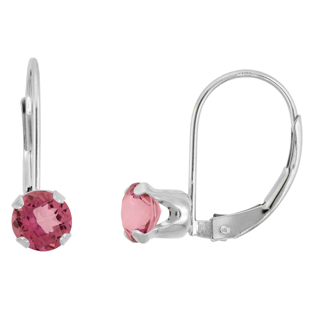 10k White Gold Natural Rhodolite Leverback Earrings 5mm Round 1 ct 9/16 inch