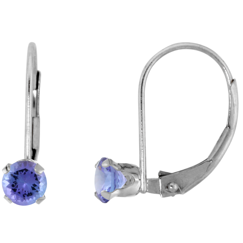 10k White Gold Natural Tanzanite Leverback Earrings 3mm Round 0.22 ct 9/16 inch