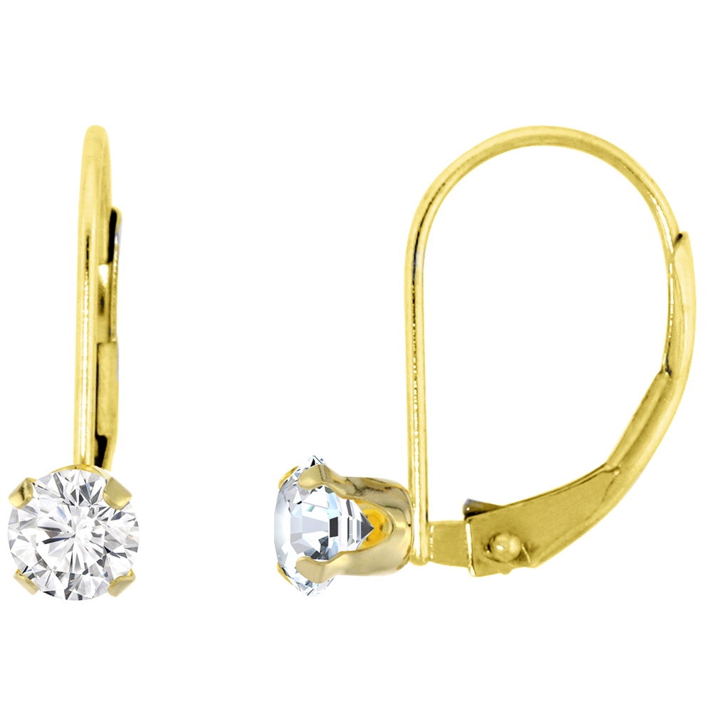 3mm 10k Yellow Gold Cubic Zirconia Leverback Earrings Round 0.22 ct 9/16 inch