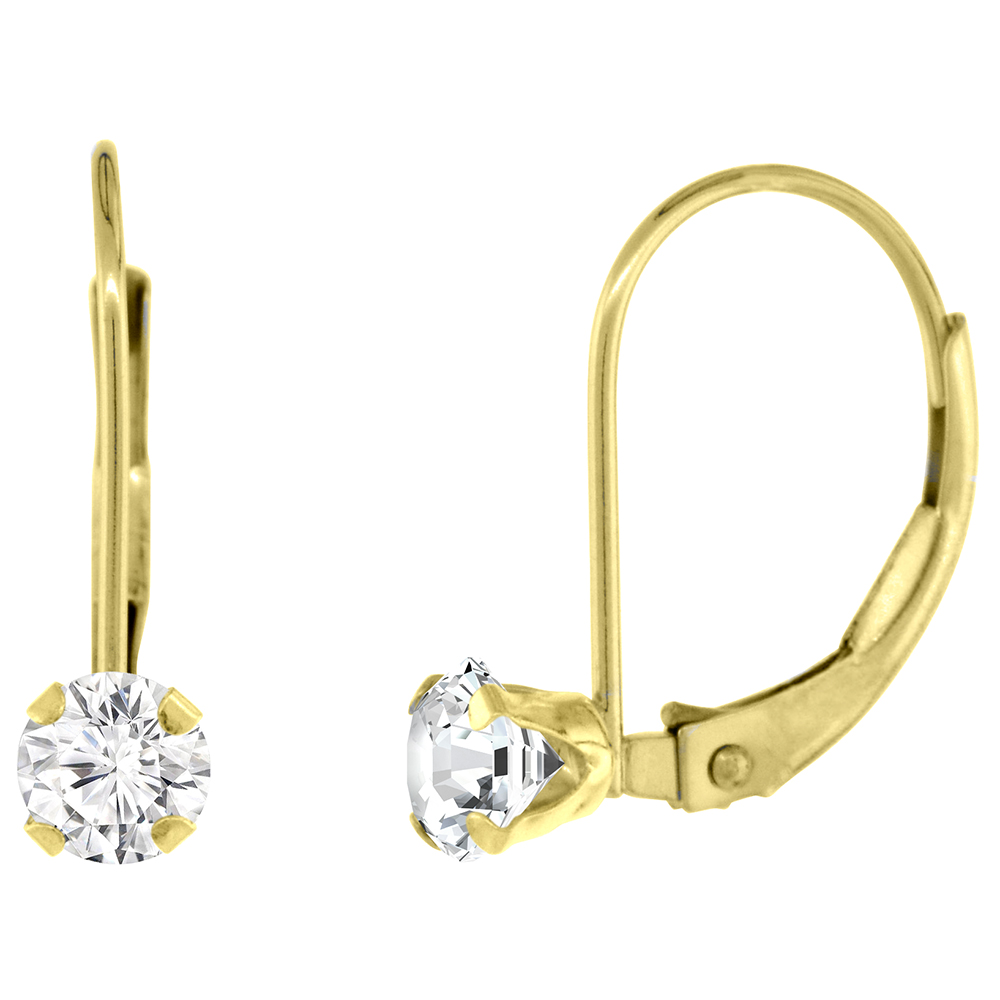 4mm 10k Yellow Gold Cubic Zirconia Leverback Earrings Round 0.50 ct 9/16 inch