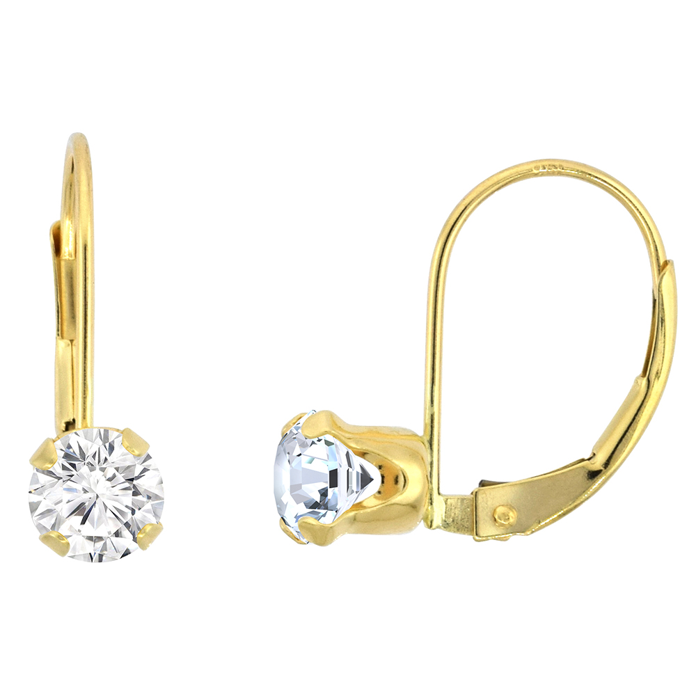 5mm 10k Yellow Gold Cubic Zirconia Leverback Earrings Round 1 ct 9/16 inch