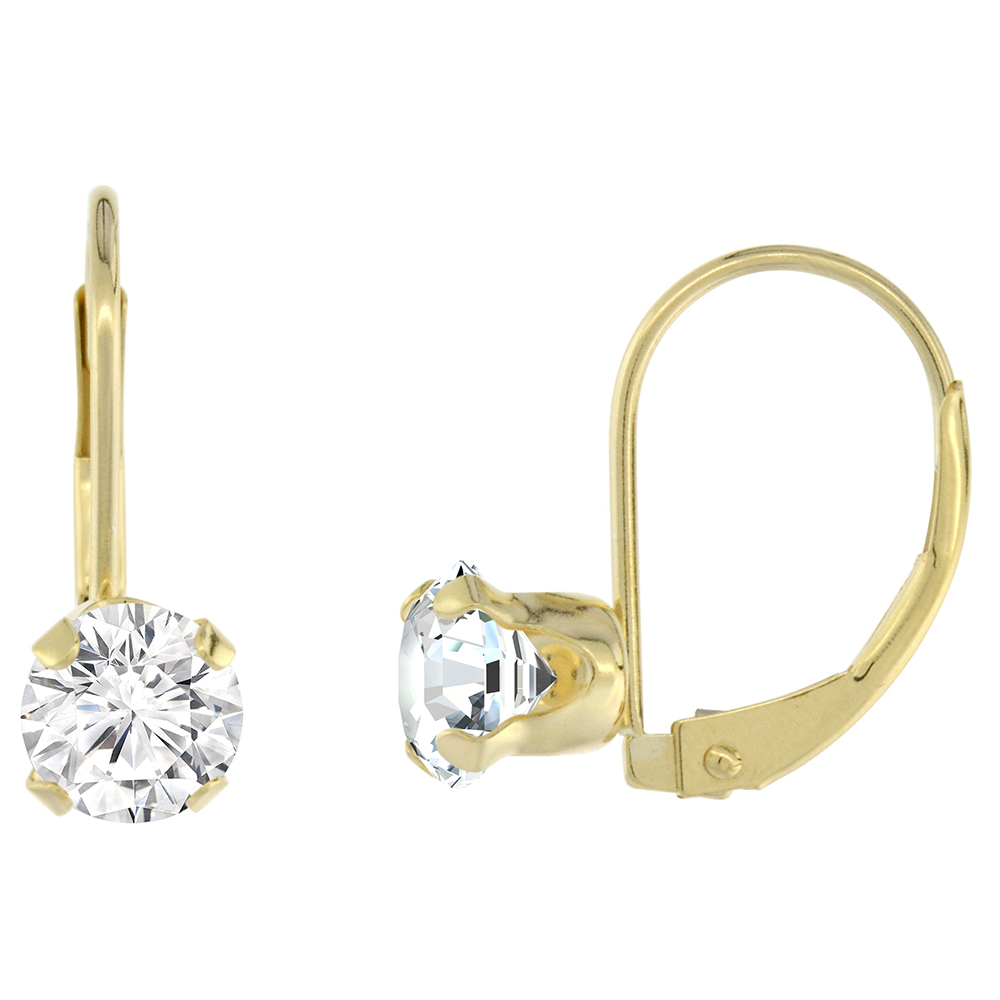 10k Yellow Gold Cubic Zirconia Leverback Earrings 6mm Round 1.5 ct 9/16 inch