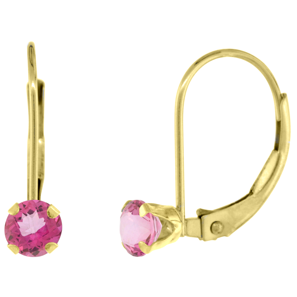 10k Yellow Gold Natural Pink Topaz Leverback Earrings 4mm Round 0.50 ct 9/16 inch