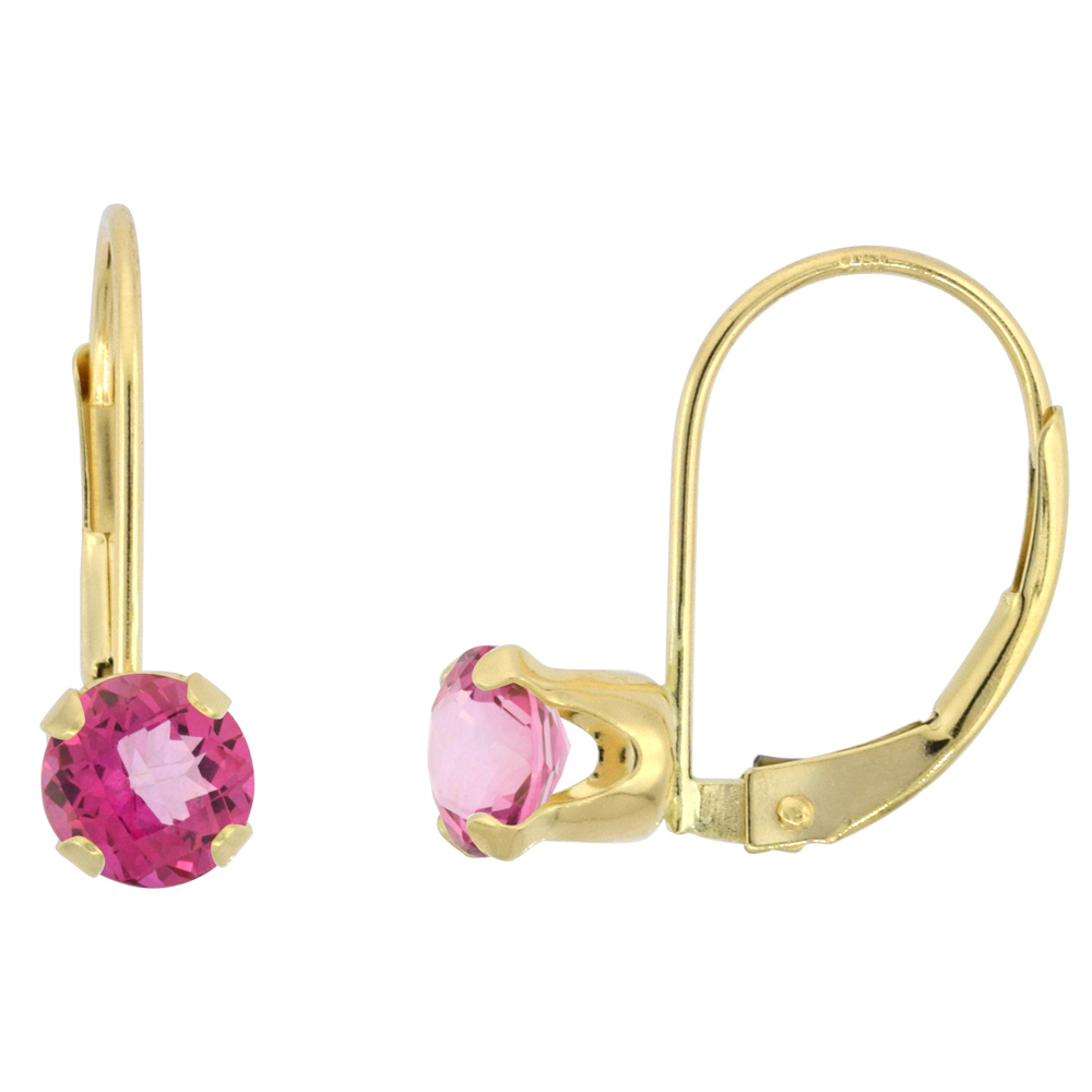 10k Yellow Gold Natural Pink Topaz Leverback Earrings 5mm Round 1 ct 9/16 inch