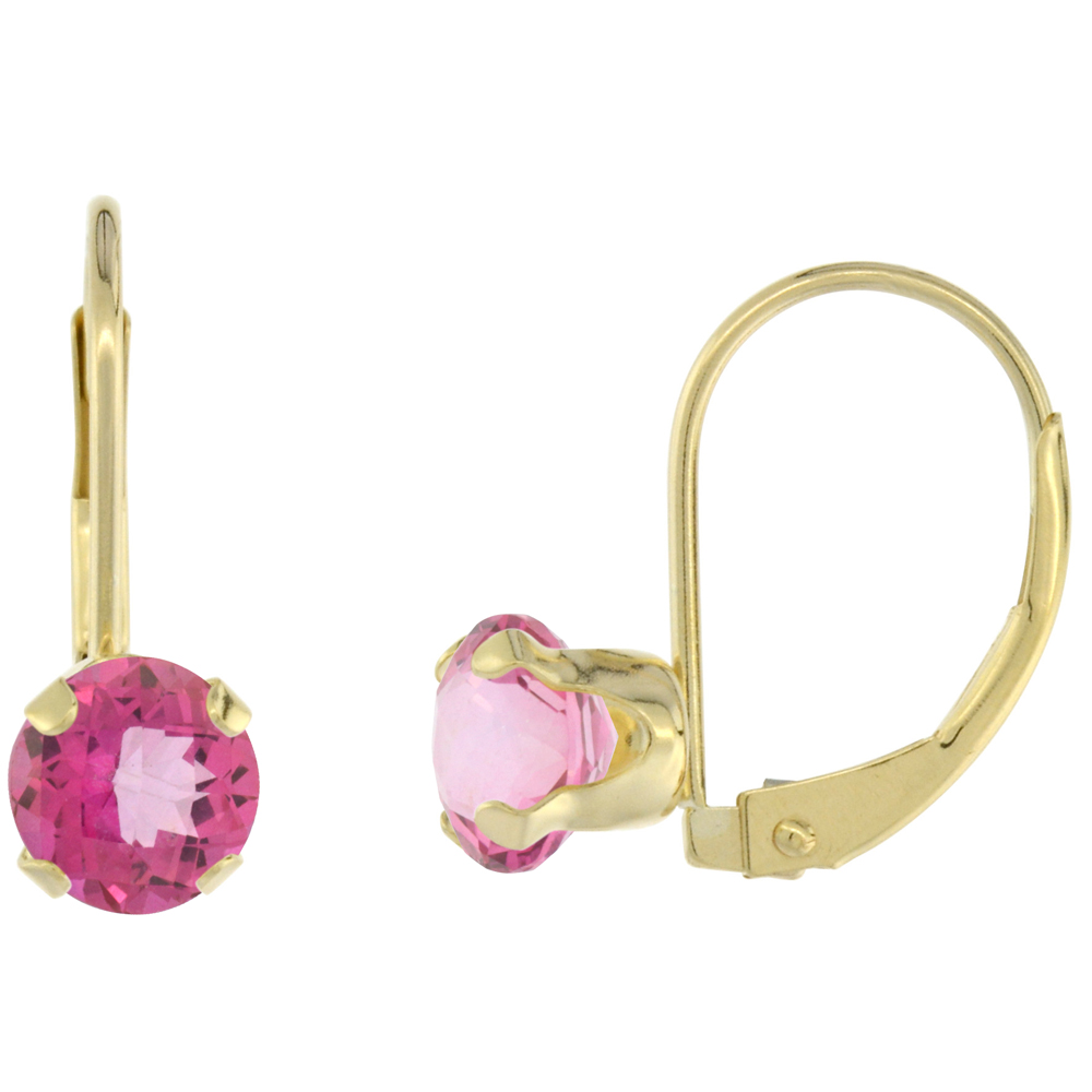 10k Yellow Gold Natural Pink Topaz Leverback Earrings 6mm Round 1.5 ct 9/16 inch