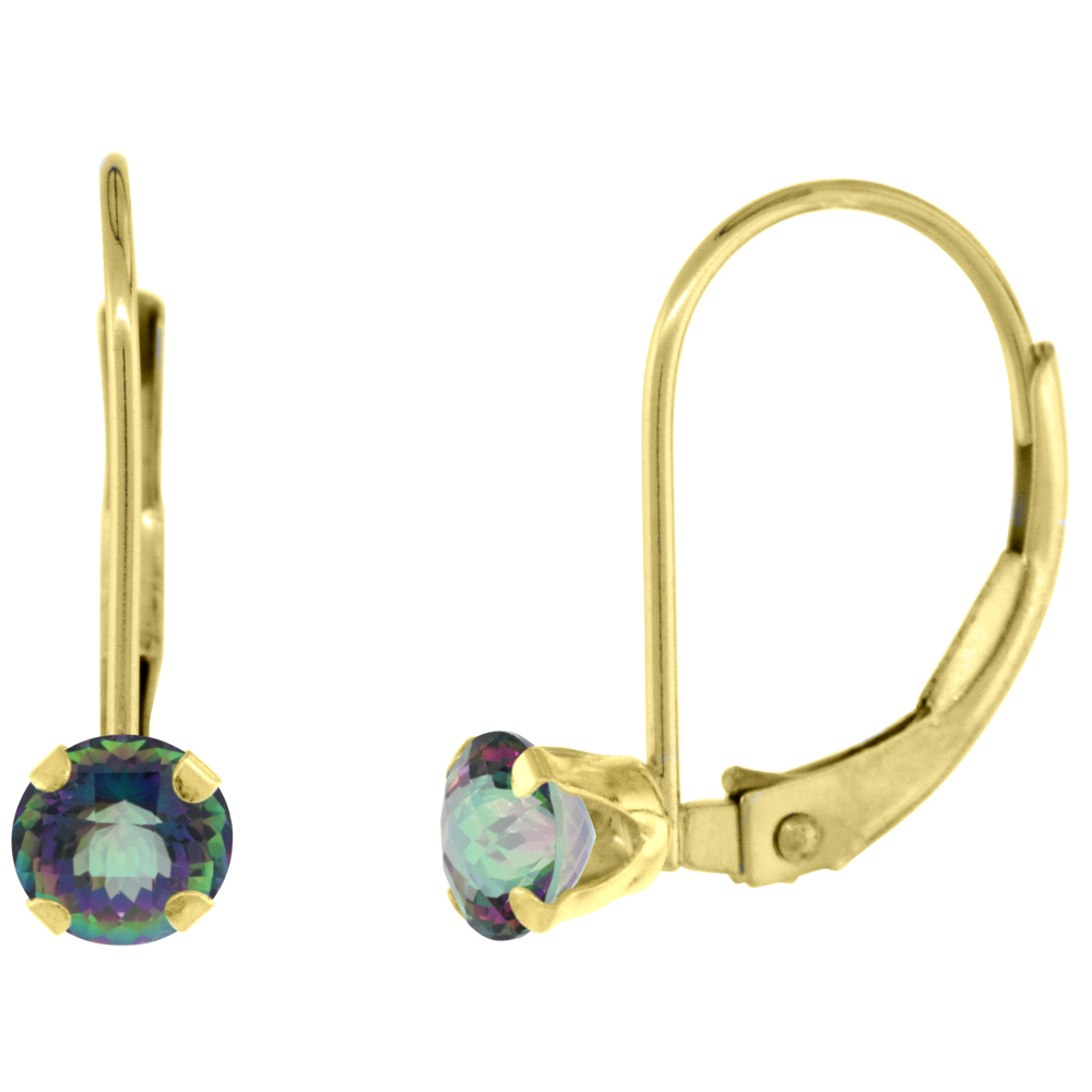 10k Yellow Gold Natural Mystic Topaz Leverback Earrings 4mm Round 0.50 ct 9/16 inch