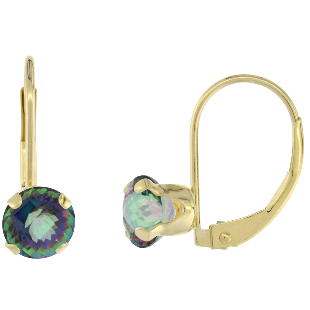 10k Yellow Gold Natural Mystic Topaz Leverback Earrings 6mm Round 1.5 ct 9/16 inch