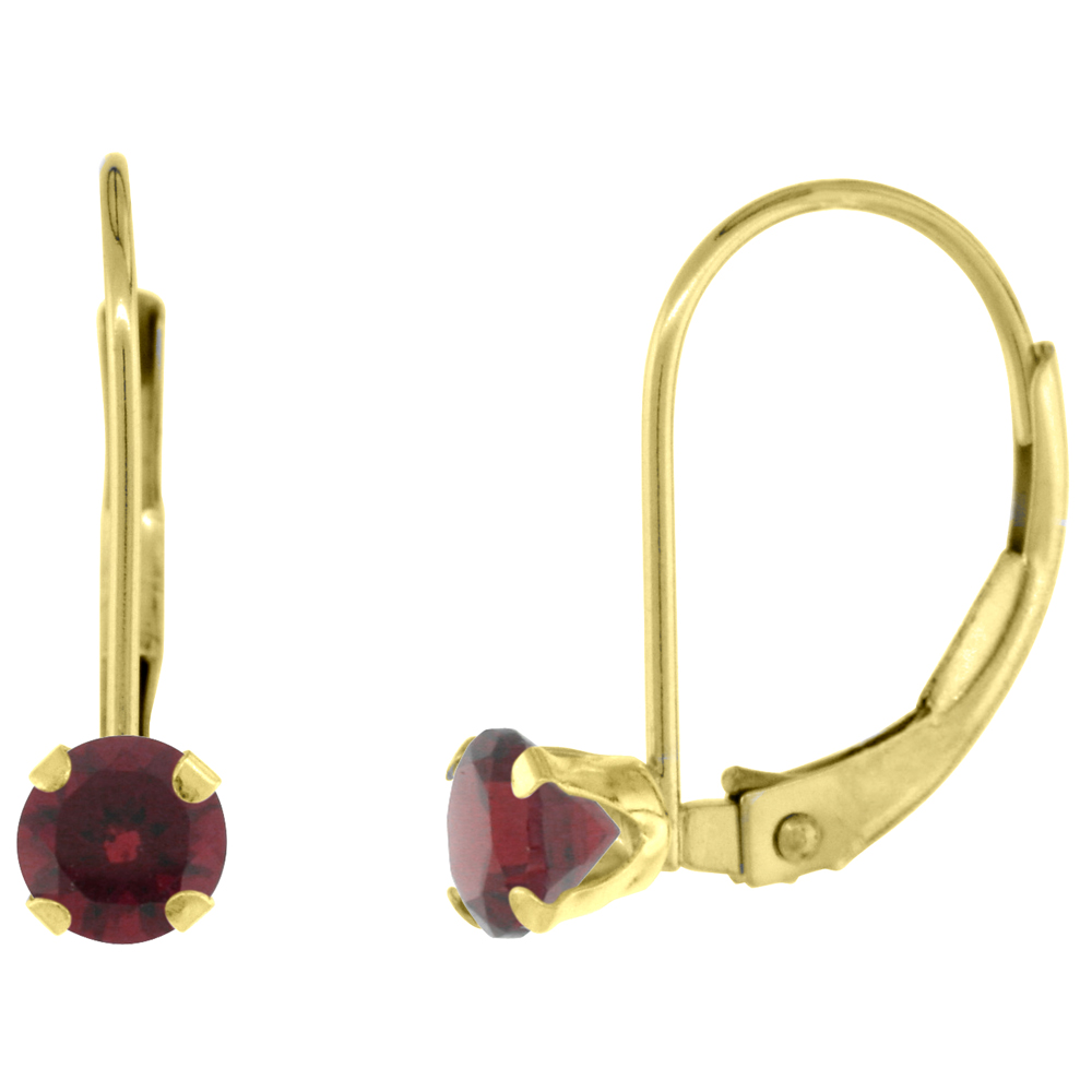 10k Yellow Gold Natural Garnet Leverback Earrings 4mm Round 0.50 ct 9/16 inch
