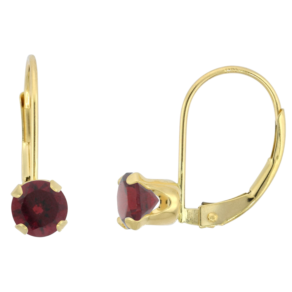 10k Yellow Gold Natural Garnet Leverback Earrings 5mm Round 1 ct 9/16 inch