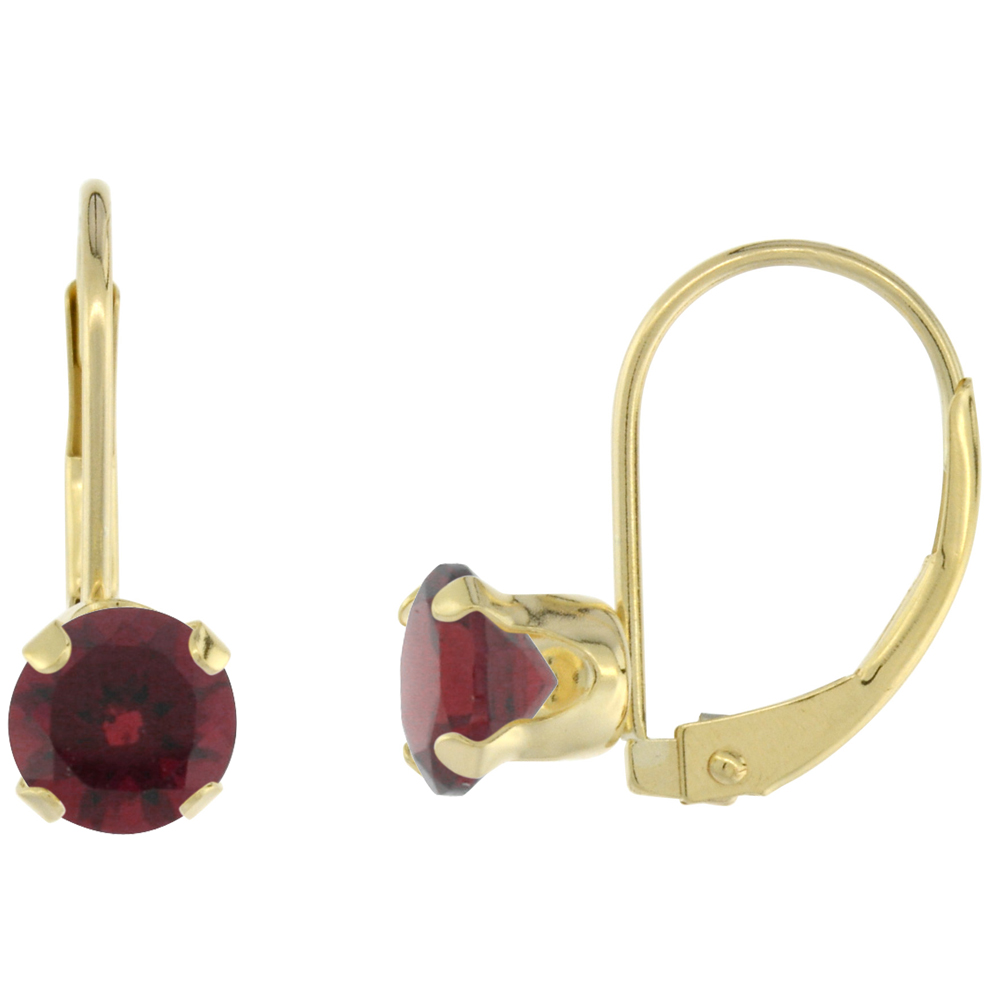 10k Yellow Gold Natural Garnet Leverback Earrings 6mm Round 1.5 ct 9/16 inch