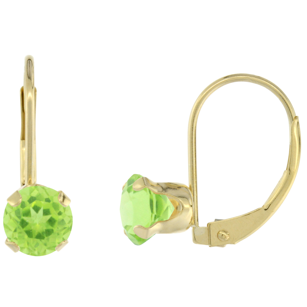 10k Yellow Gold Natural Peridot Leverback Earrings 6mm Round 1.5 ct 9/16 inch