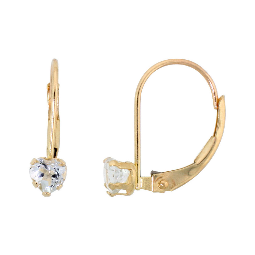 10k Yellow Gold Natural Aquamarine Leverback Earrings 4mm Heart Shape 0.50 ct 9/16 inch