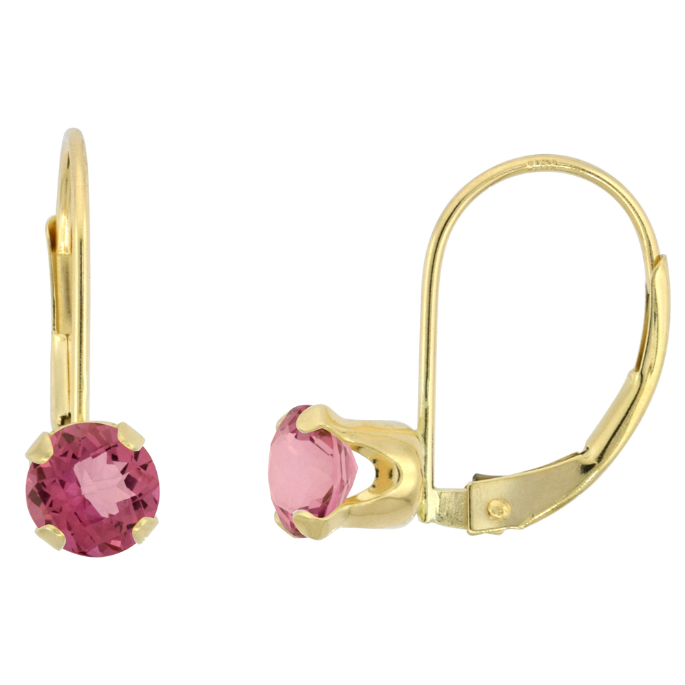 10k Yellow Gold Natural Rhodolite Leverback Earrings 5mm Round 1 ct 9/16 inch