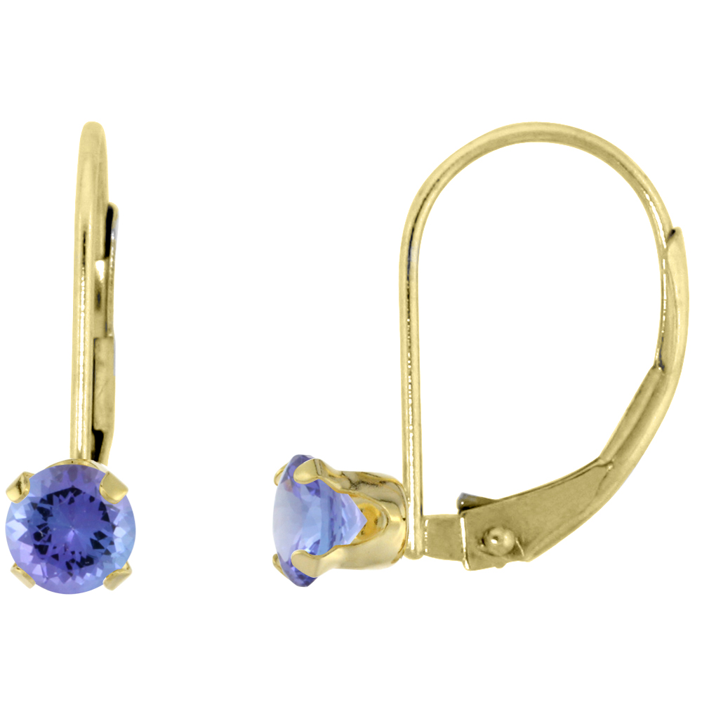 10k Yellow Gold Natural Tanzanite Leverback Earrings 3mm Round 0.22 ct 9/16 inch