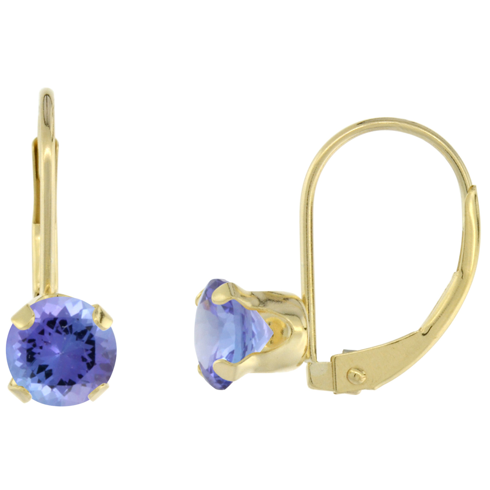 10k Yellow Gold Natural Tanzanite Leverback Earrings 6mm Round 1.5 ct 9/16 inch