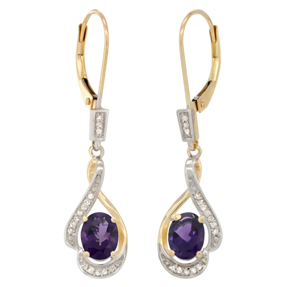 14K White Gold Diamond Natural Tanzanite Leverback Earrings Oval 7x5 mm 1 7/16 inch long