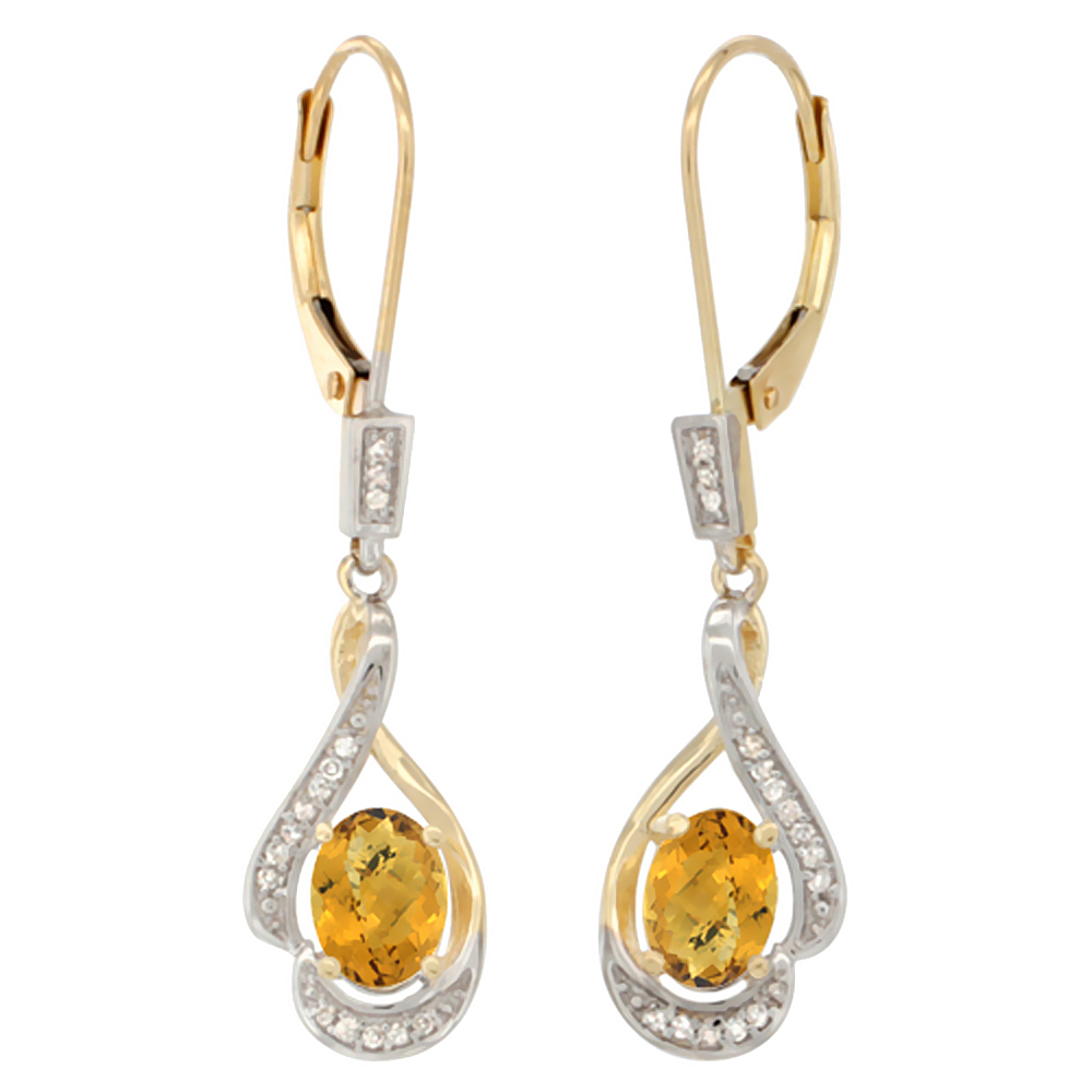 14K Yellow Gold Diamond Natural Turquoise Leverback Earrings Oval 7x5 mm 1 7/16 inch long
