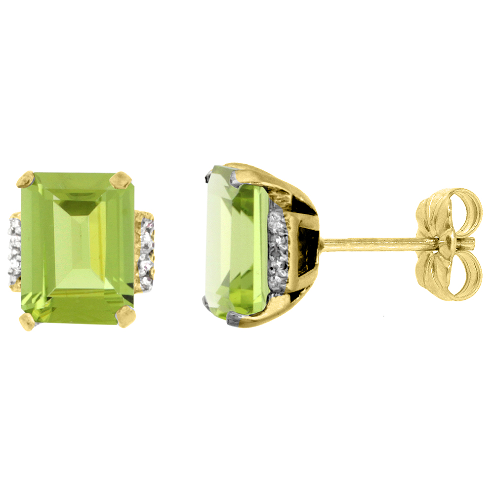 10K Yellow Gold 0.02 cttw Diamond Natural Peridot Earrings Octagon 8x6 mm