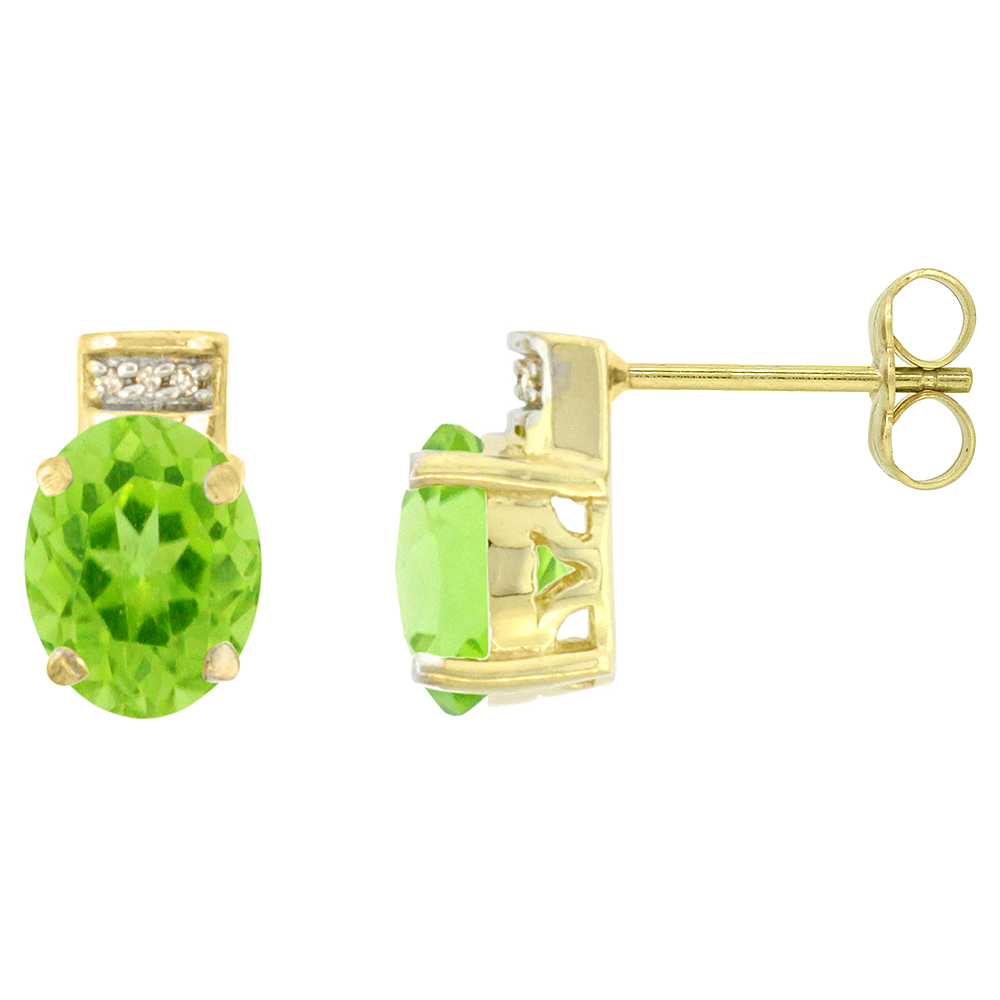 10K Yellow Gold Diamond Natural Peridot Earrings Oval 8x6 mm