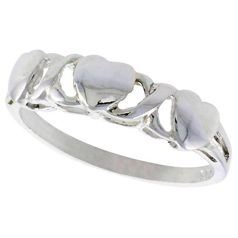 Sterling Silver Heart XO Style Hugs & Kisses Ring Polished finish 3/16 inch wide sizes 6-9