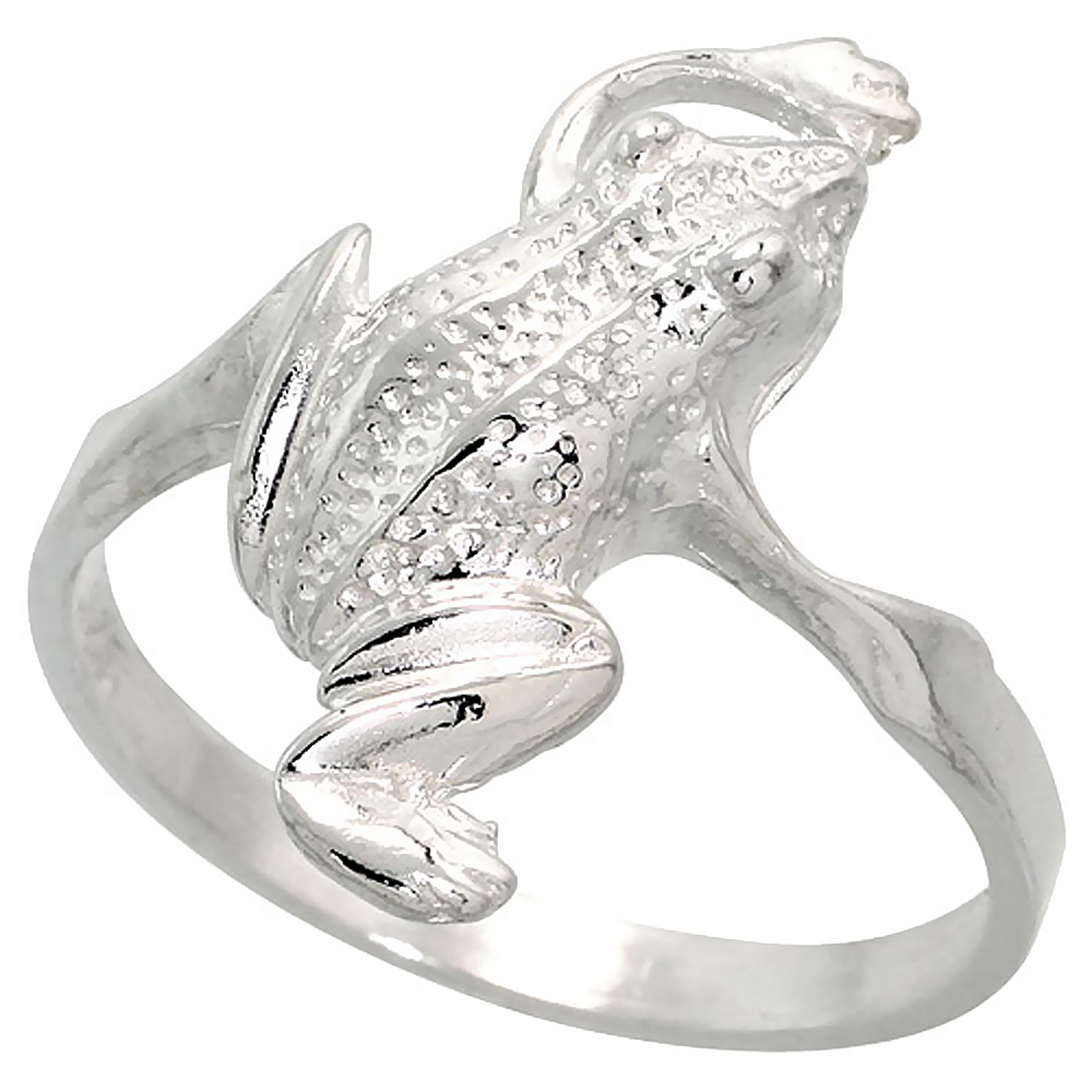 Sterling Silver Frog Ring Polished finish 3/4 inch wide sizes 6-9